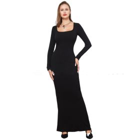 Two-in-one With Lining Double-layer Belly Contracting Hip Lifting Long Sleeve Narrow Dress (Option: Black-XXL)